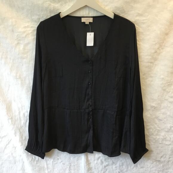 LOFT Black Covered Button Blouse - Picture 3 of 12